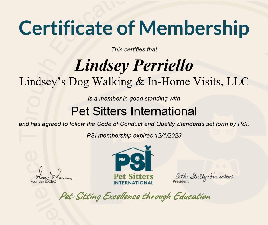 Pet Sitters International - Certificate of Membership 2023